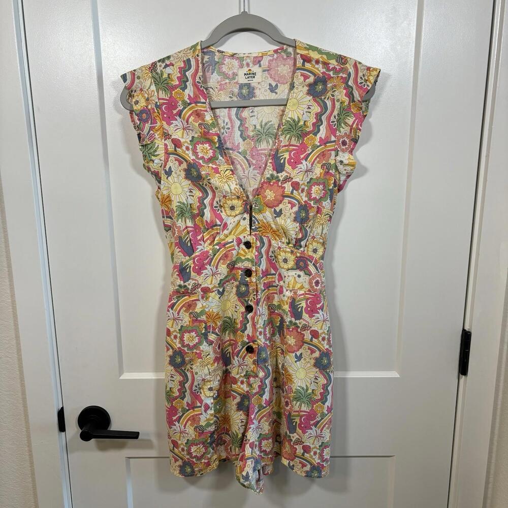 MARINE LAYER- CAMILLA ROMPER-Pastel Groovy Print-Hemp Blend Boho Fairy Sz  Med - Picture 3 of 7